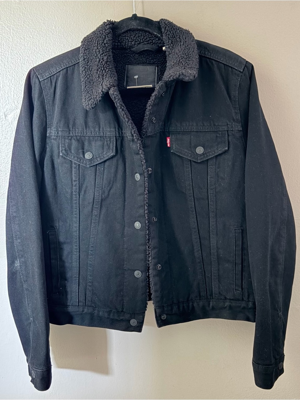 Levi's Premium Black Sherpa Lined Denim Trucker Jacket Size Large